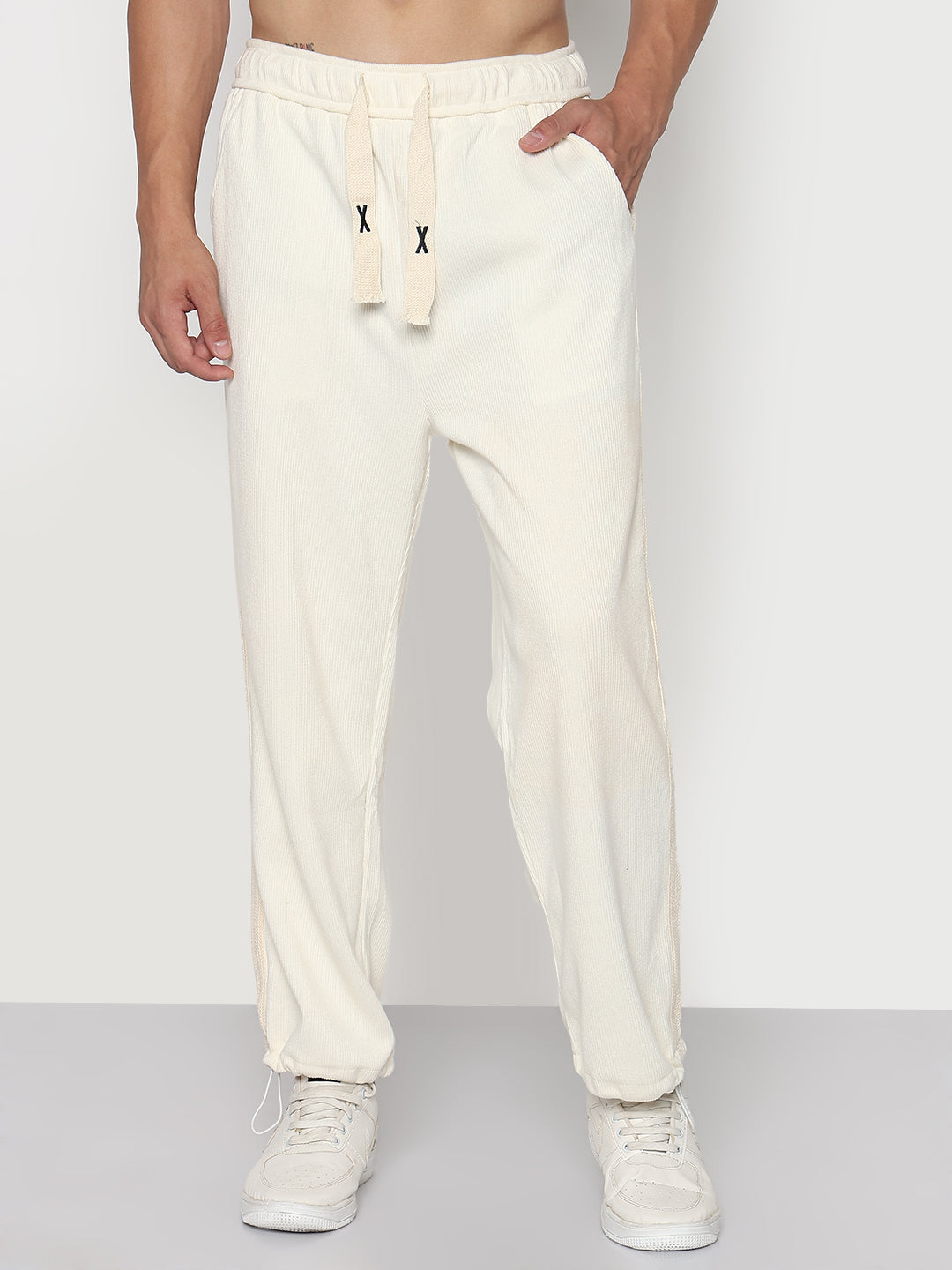 Men's Cream Corduroy Relaxed Fit Trouser