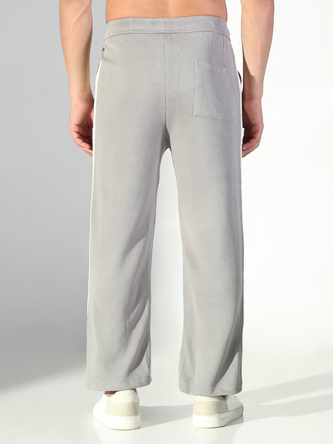 Men Grey Solid Trousers with Side Stripes