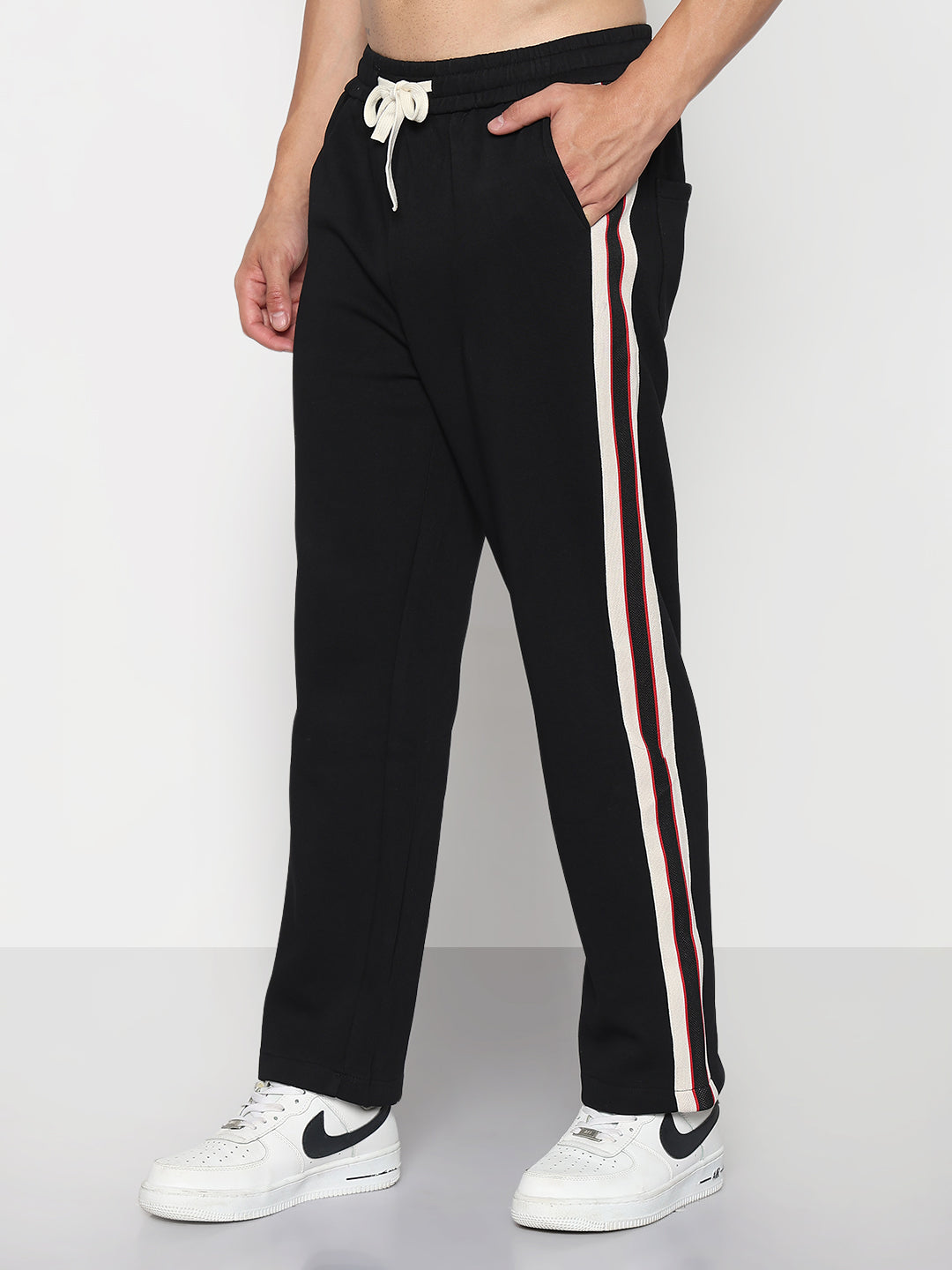 Men's Black Athleisure Straight Fit Trouser