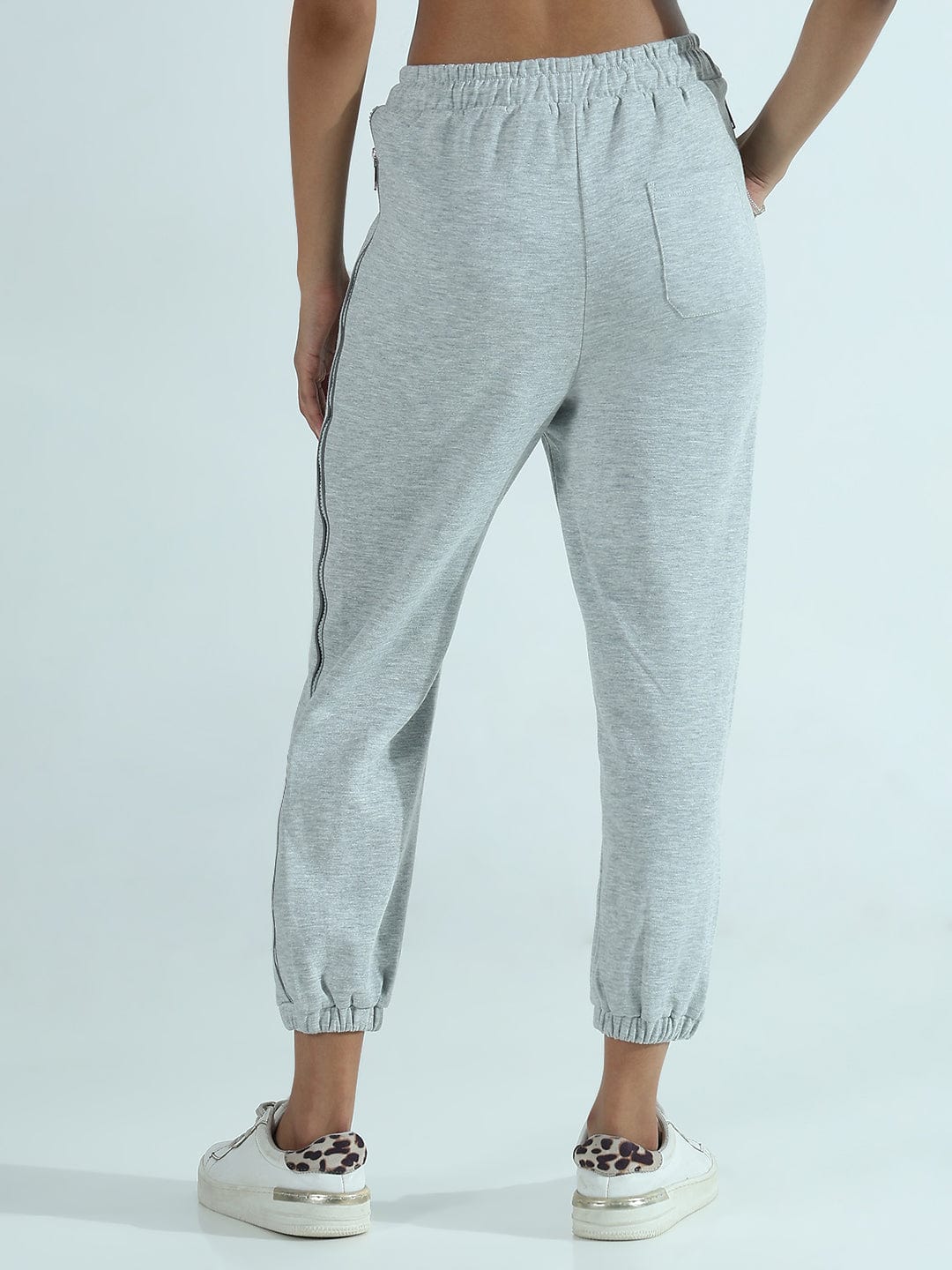 Women's Grey Athleisure Joggers with Side Strip