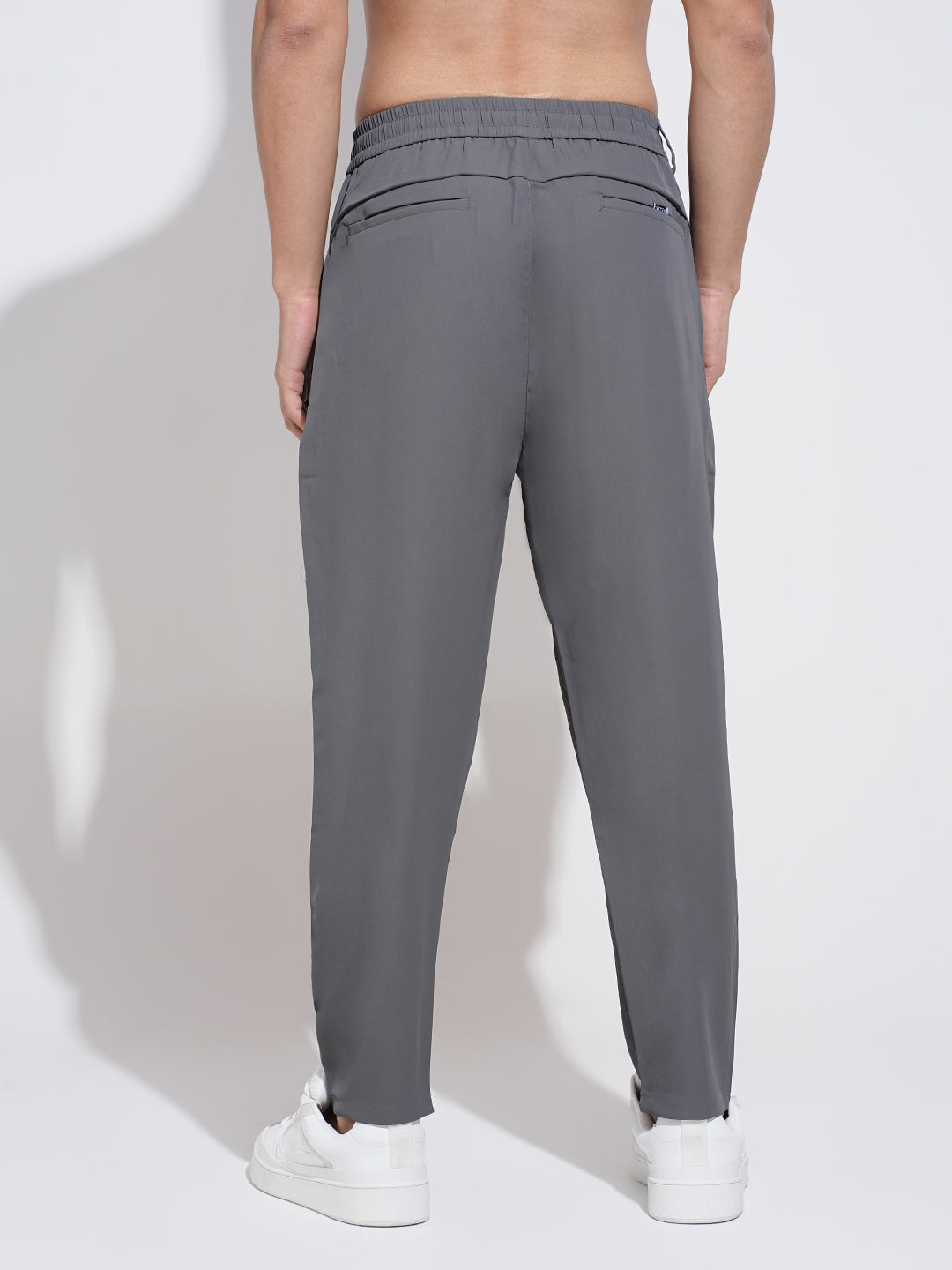 Men's Pleated Grey Regular Fit Trousers with Elasticated Waist and Drawstring
