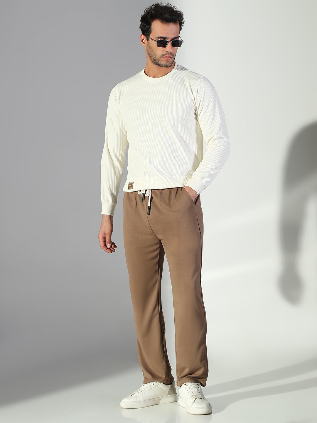 Men Brown Solid Trousers