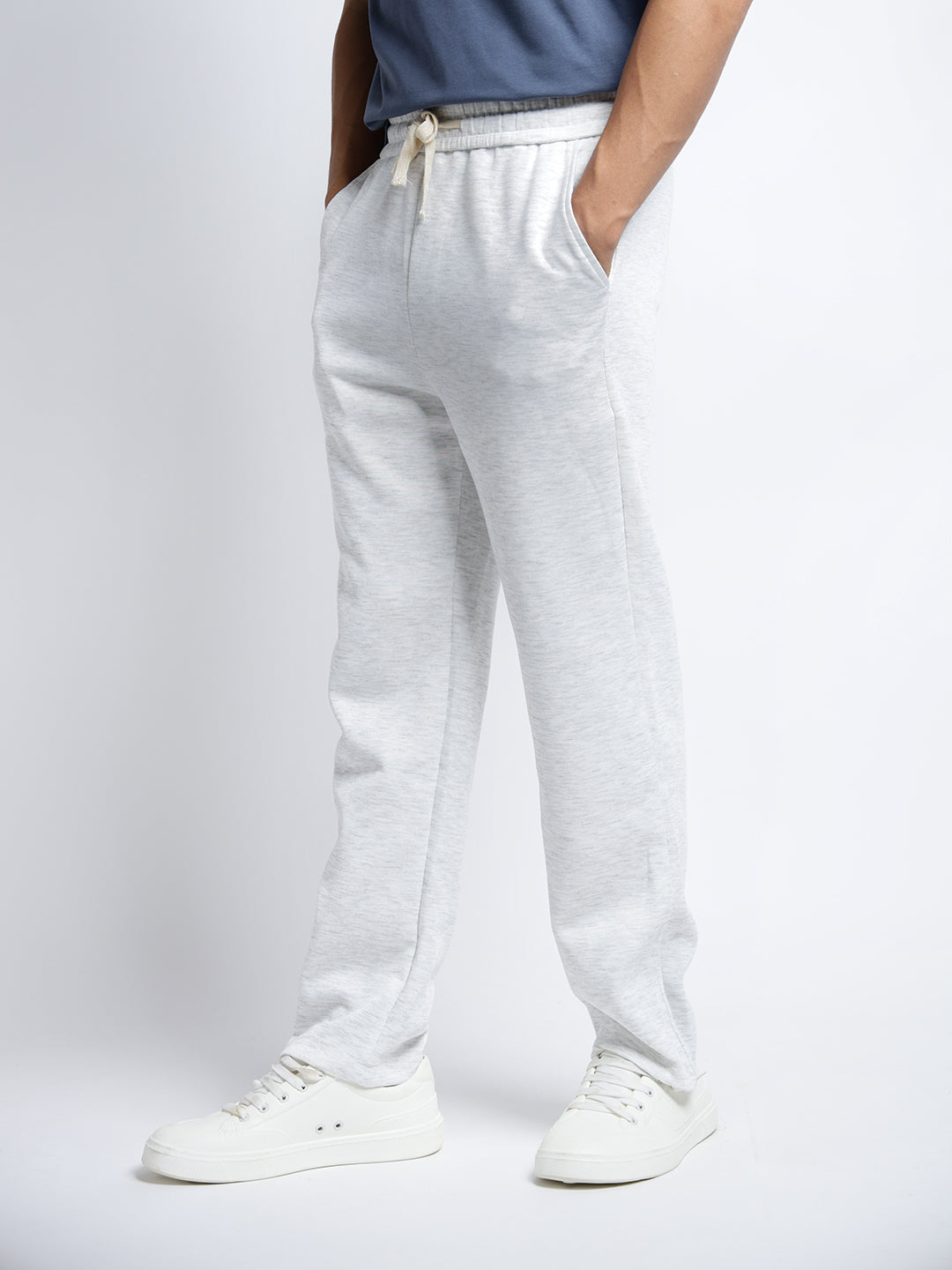 Men's Grey Regular Fit Trousers with Elasticated Waist and Drawstring