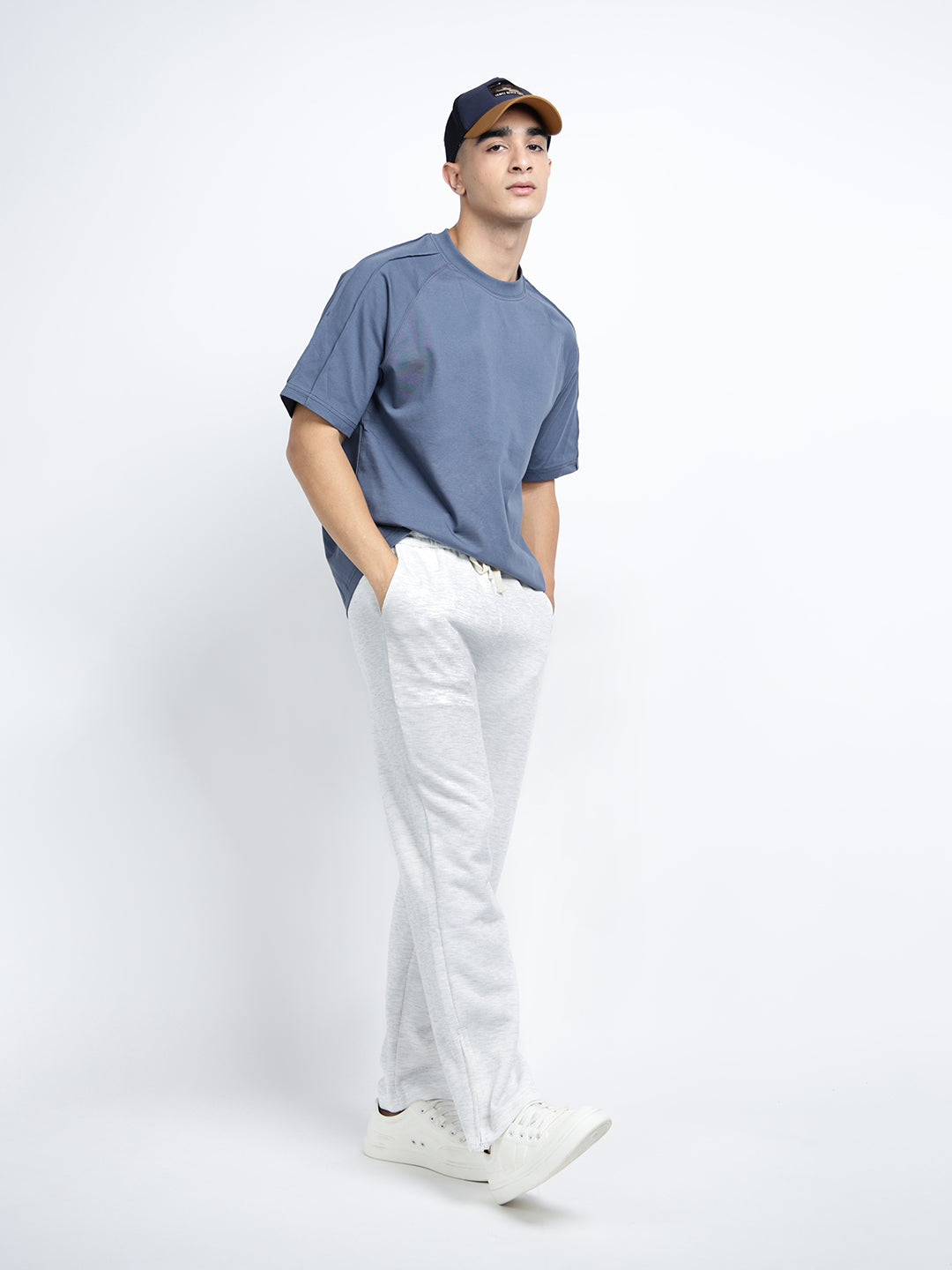 Men's Grey Regular Fit Trousers with Elasticated Waist and Drawstring