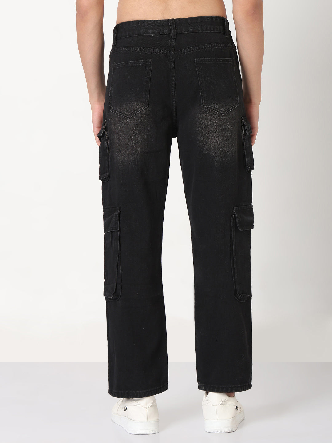 Men's Black Straight Fit Cargo Jeans
