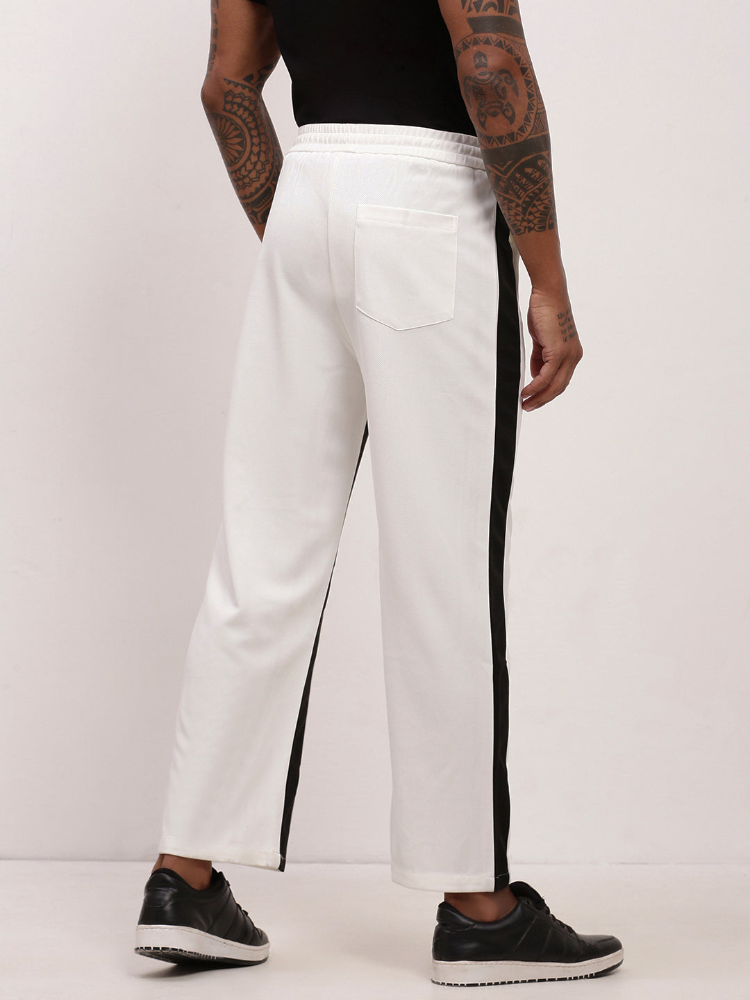 Men's Straight Fit Black & White Trousers with Contrast Side Panels
