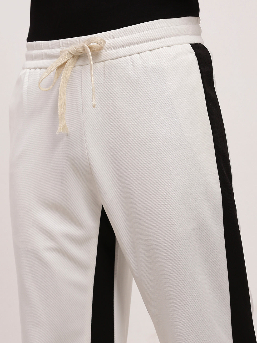 Men's Straight Fit Black & White Trousers with Contrast Side Panels