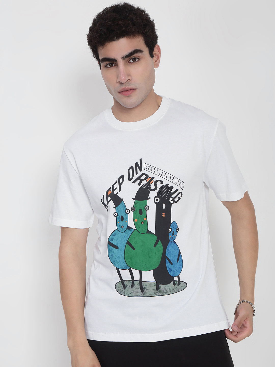 Men's White Graphic Printed Regular Fit T-Shirt