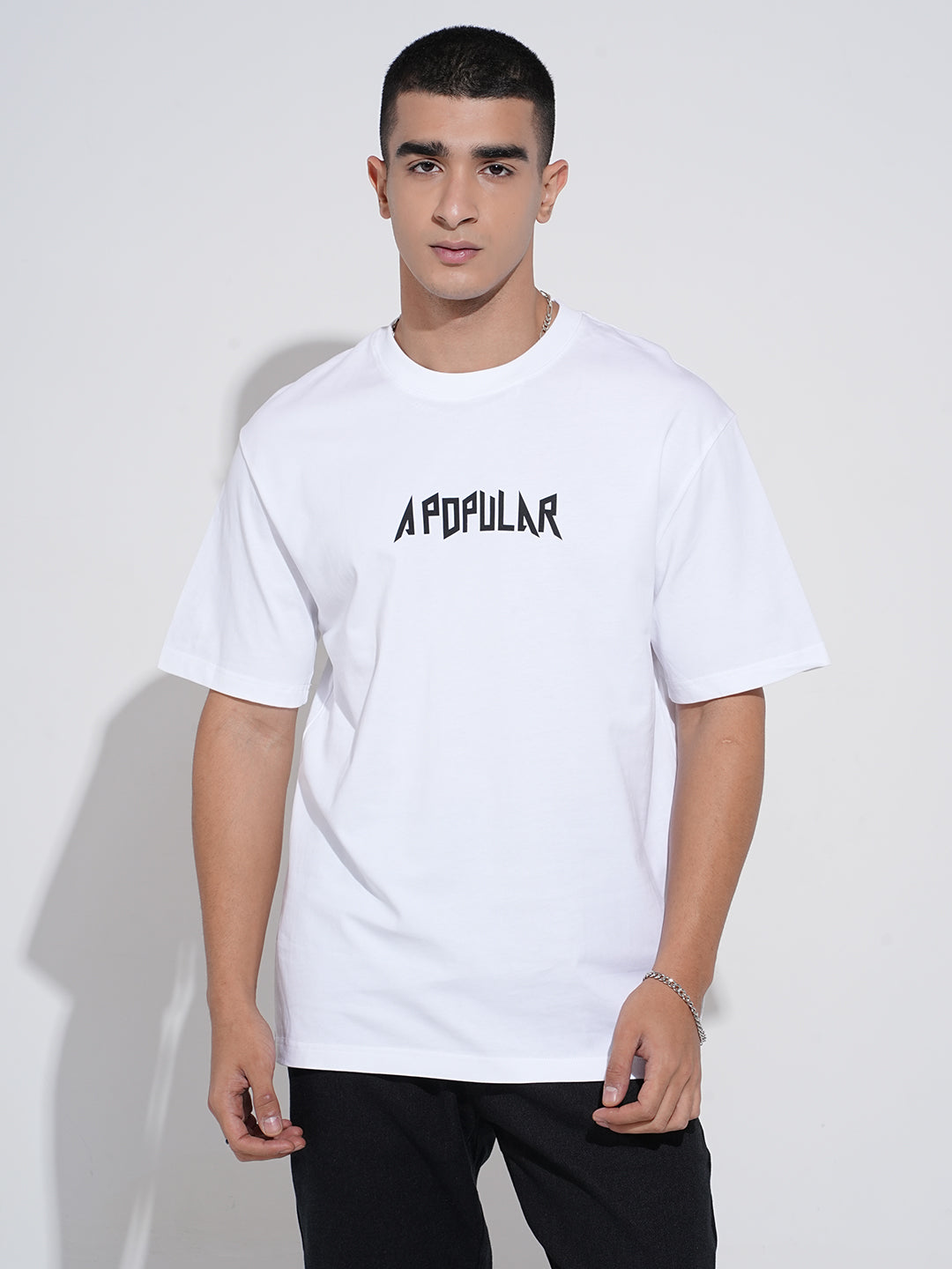 Men's Typography White Short Sleeves Round Neck Relaxed Fit T-Shirt