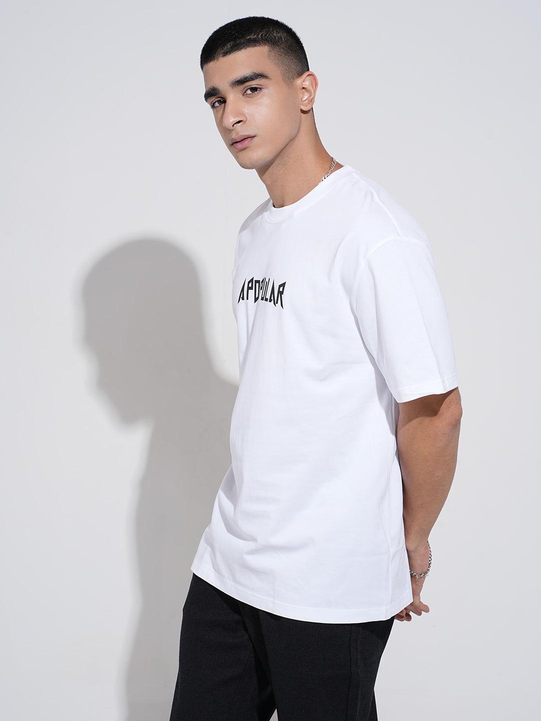 Men's Typography White Short Sleeves Round Neck Relaxed Fit T-Shirt