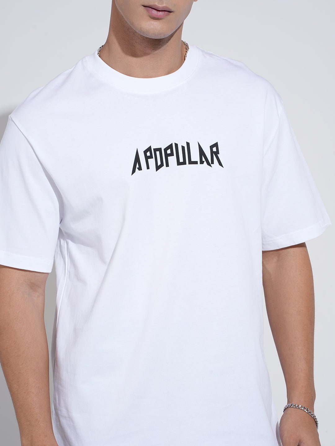 Men's Typography White Short Sleeves Round Neck Relaxed Fit T-Shirt