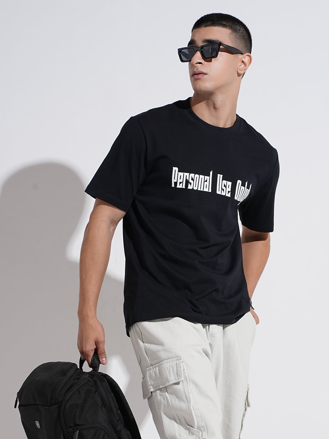 Men's Typography Black Short Sleeves Round Neck Relaxed Fit T-Shirt