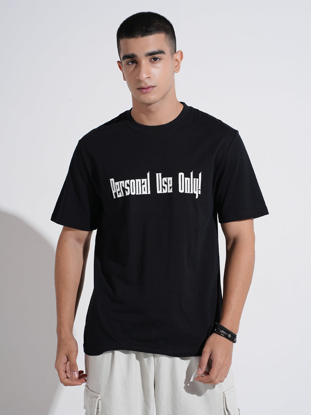 Men's Typography Black Short Sleeves Round Neck Relaxed Fit T-Shirt