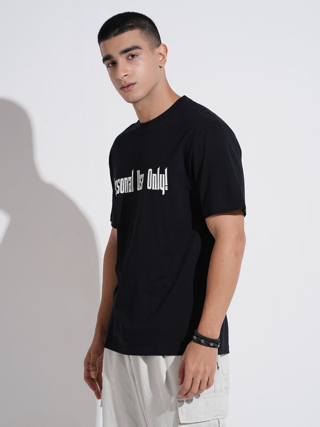 Men's Typography Black Short Sleeves Round Neck Relaxed Fit T-Shirt