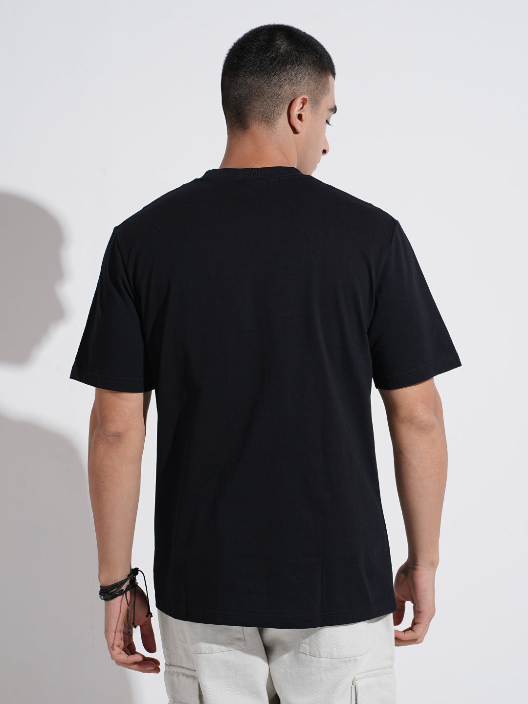 Men's Typography Black Short Sleeves Round Neck Relaxed Fit T-Shirt