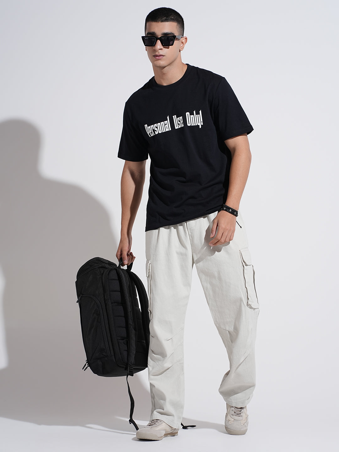 Men's Typography Black Short Sleeves Round Neck Relaxed Fit T-Shirt