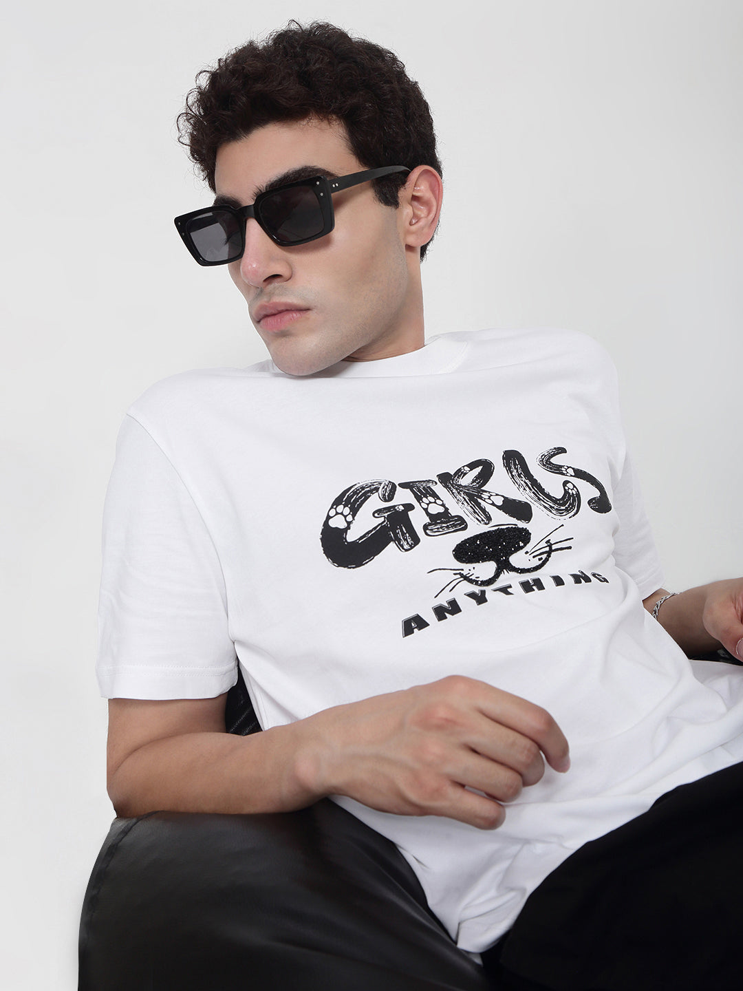 Men's White Printed T-Shirt