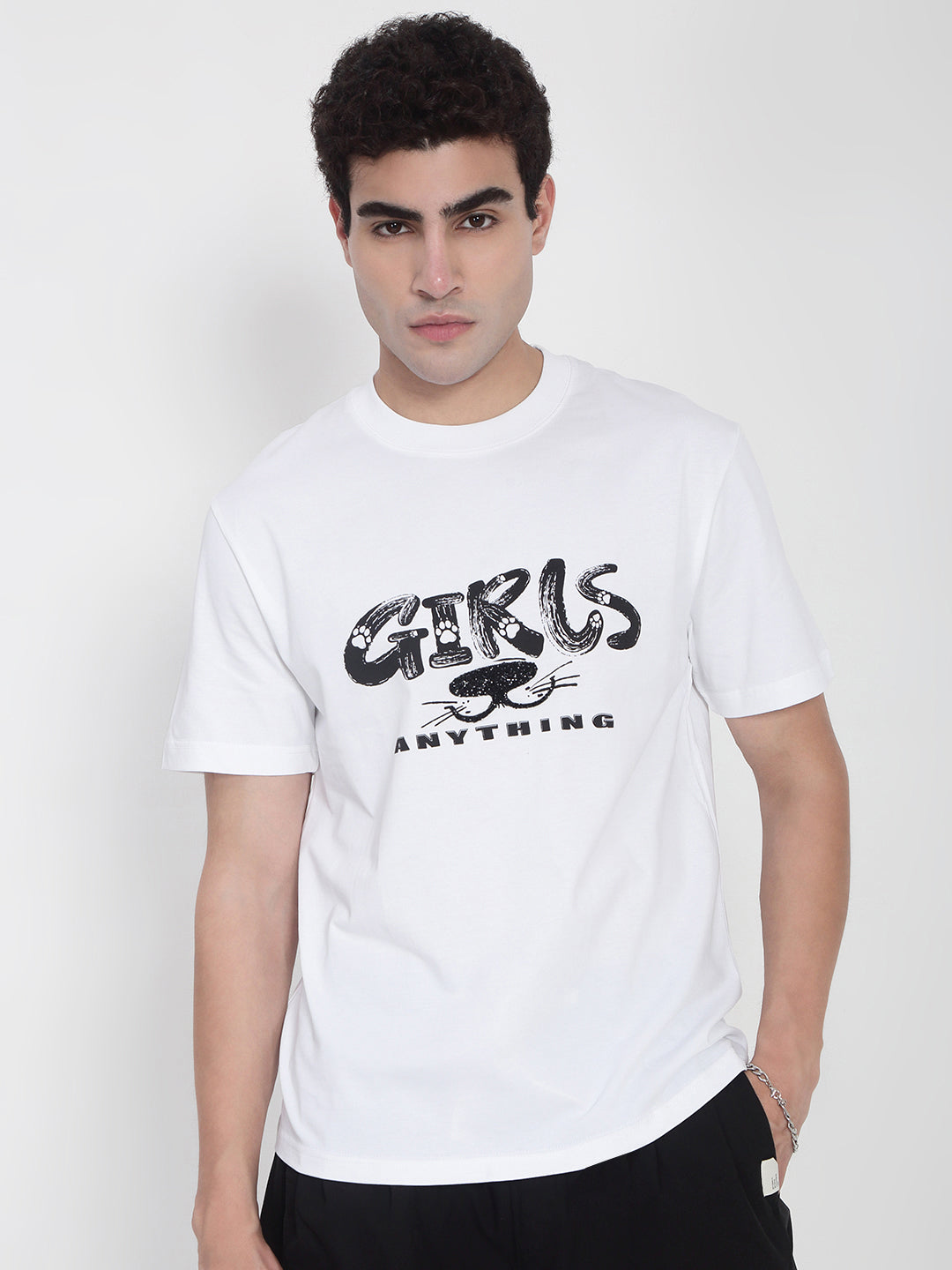 Men's White Printed T-Shirt