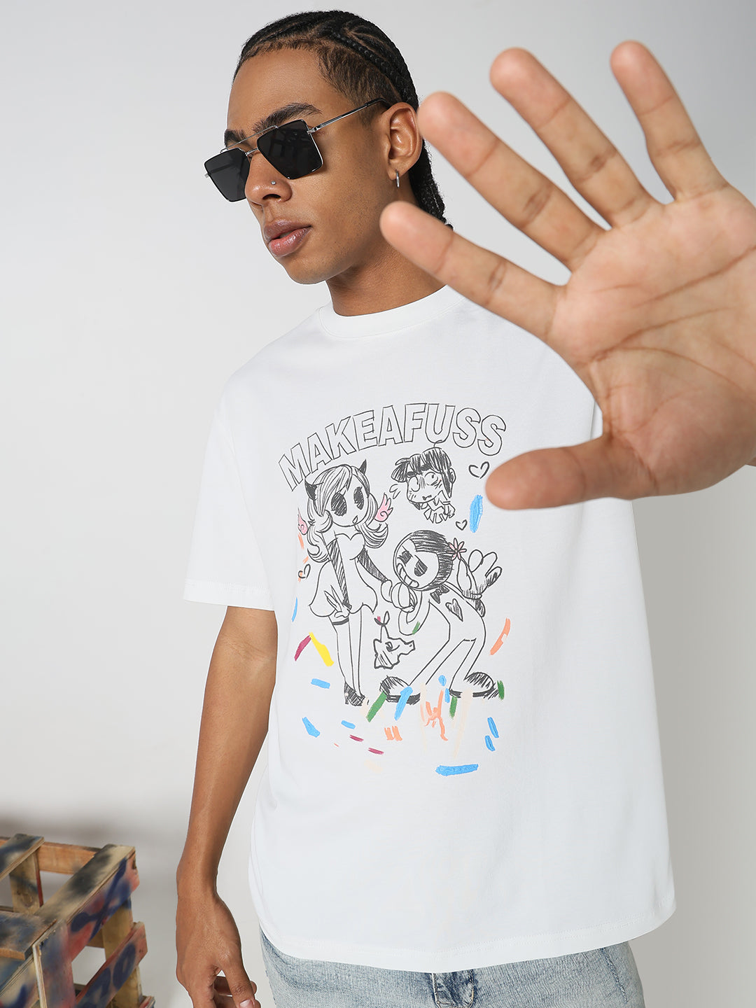 Men Casual White Graphic T-Shirt