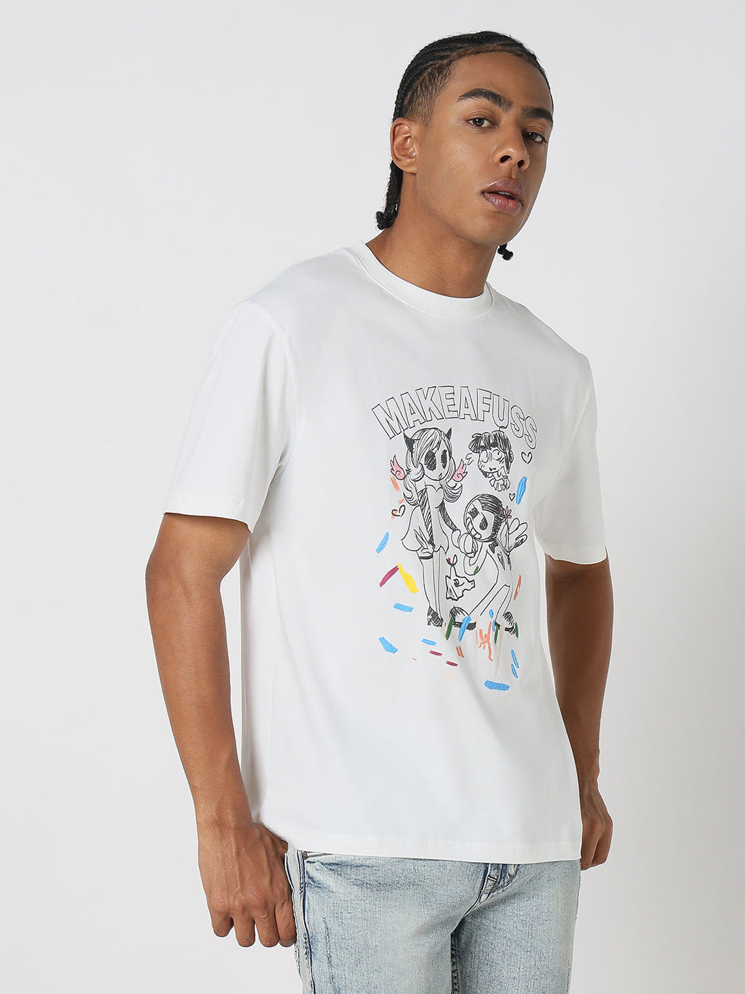 Men Casual White Graphic T-Shirt