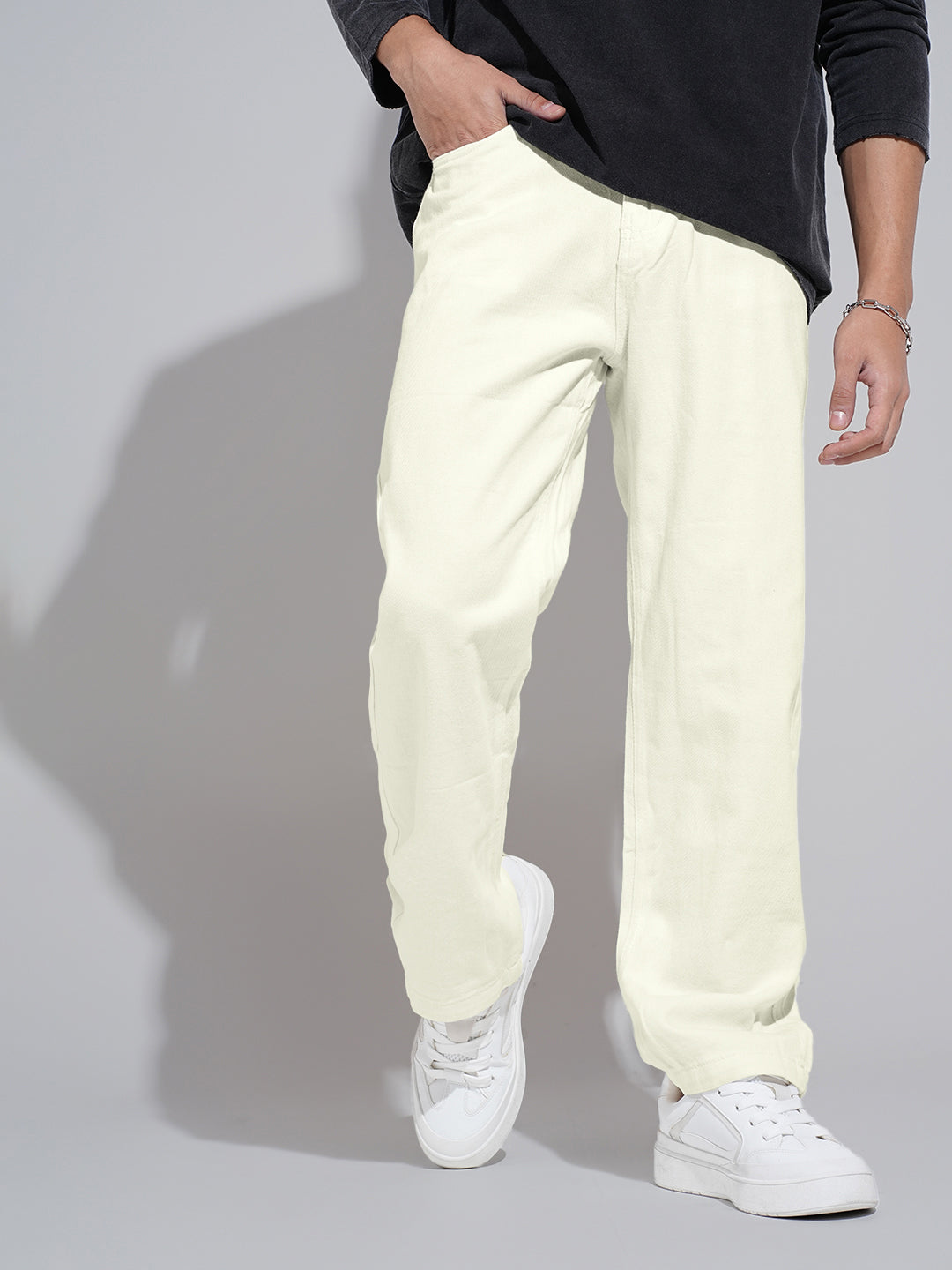 Men's Cream Straight Fit Denim Jeans
