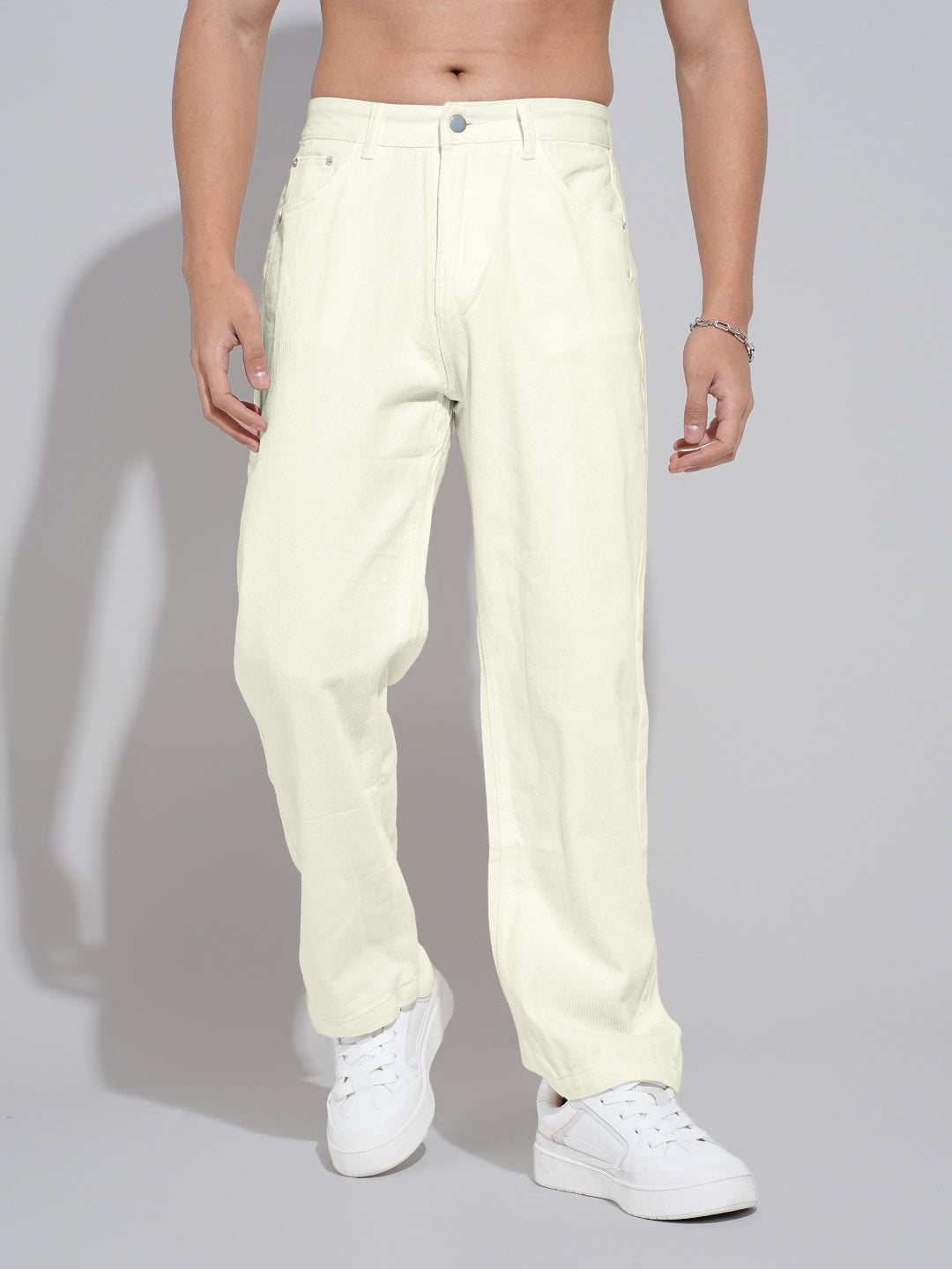 Men's Cream Straight Fit Denim Jeans