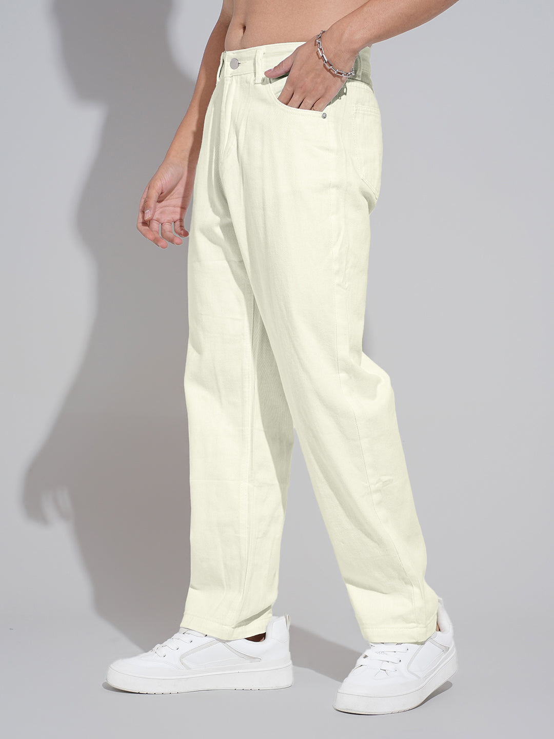 Men's Cream Straight Fit Denim Jeans