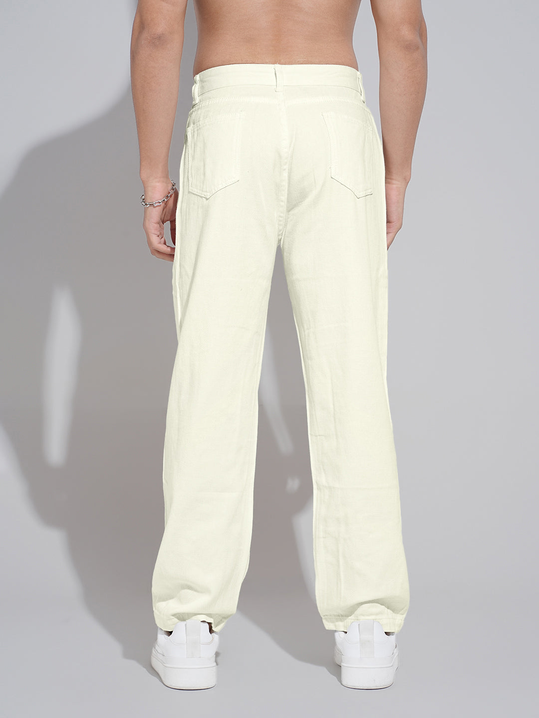 Men's Cream Straight Fit Denim Jeans