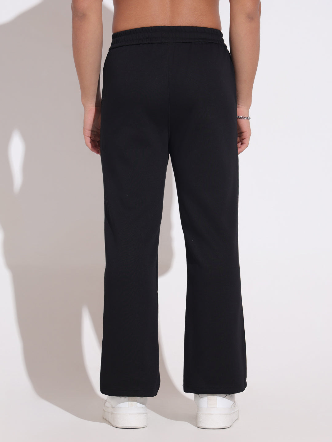 Men's Black Straight Fit Trousers with Elasticated Waist