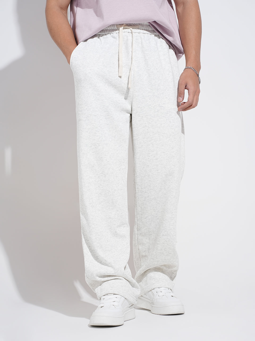 Men's Grey Relaxed Fit Trousers with Elasticated Waist and Drawstring