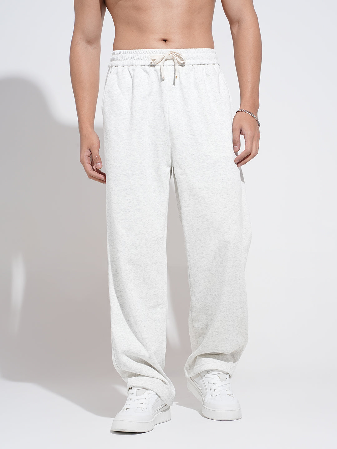 Men's Grey Relaxed Fit Trousers with Elasticated Waist and Drawstring