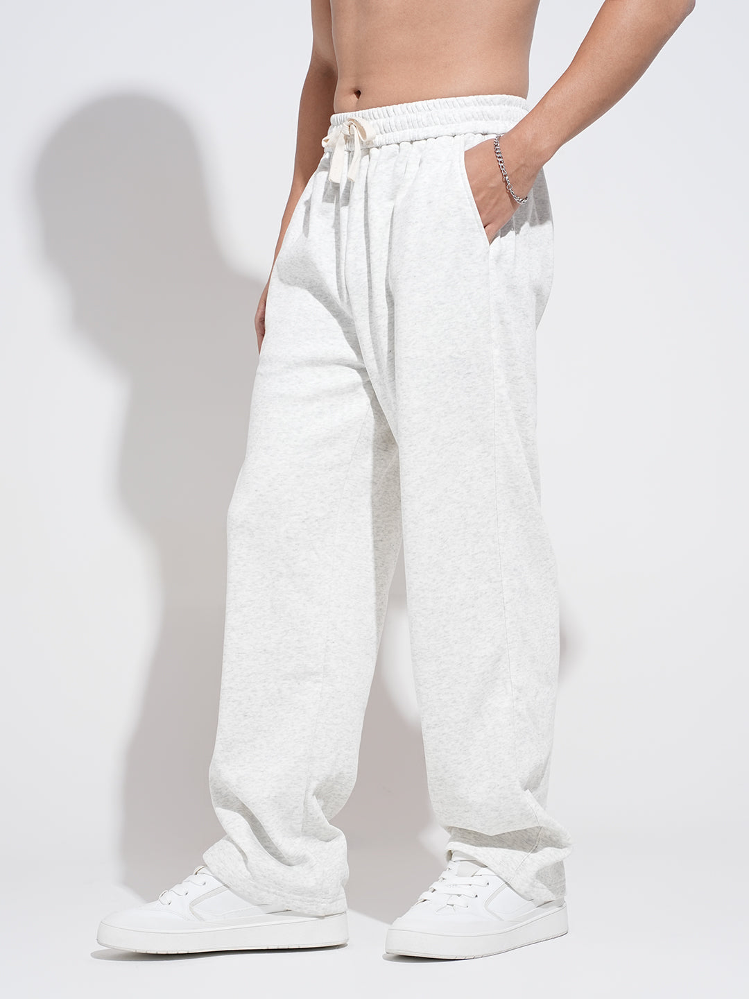 Men's Grey Relaxed Fit Trousers with Elasticated Waist and Drawstring