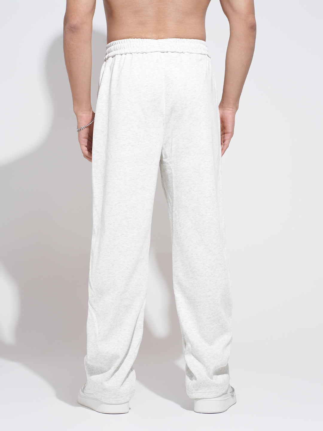 Men's Grey Relaxed Fit Trousers with Elasticated Waist and Drawstring