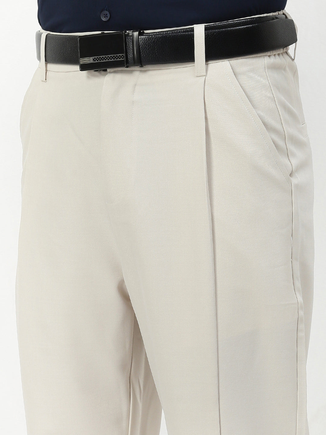 Men Cream Solid Slim Fit Formal Trousers