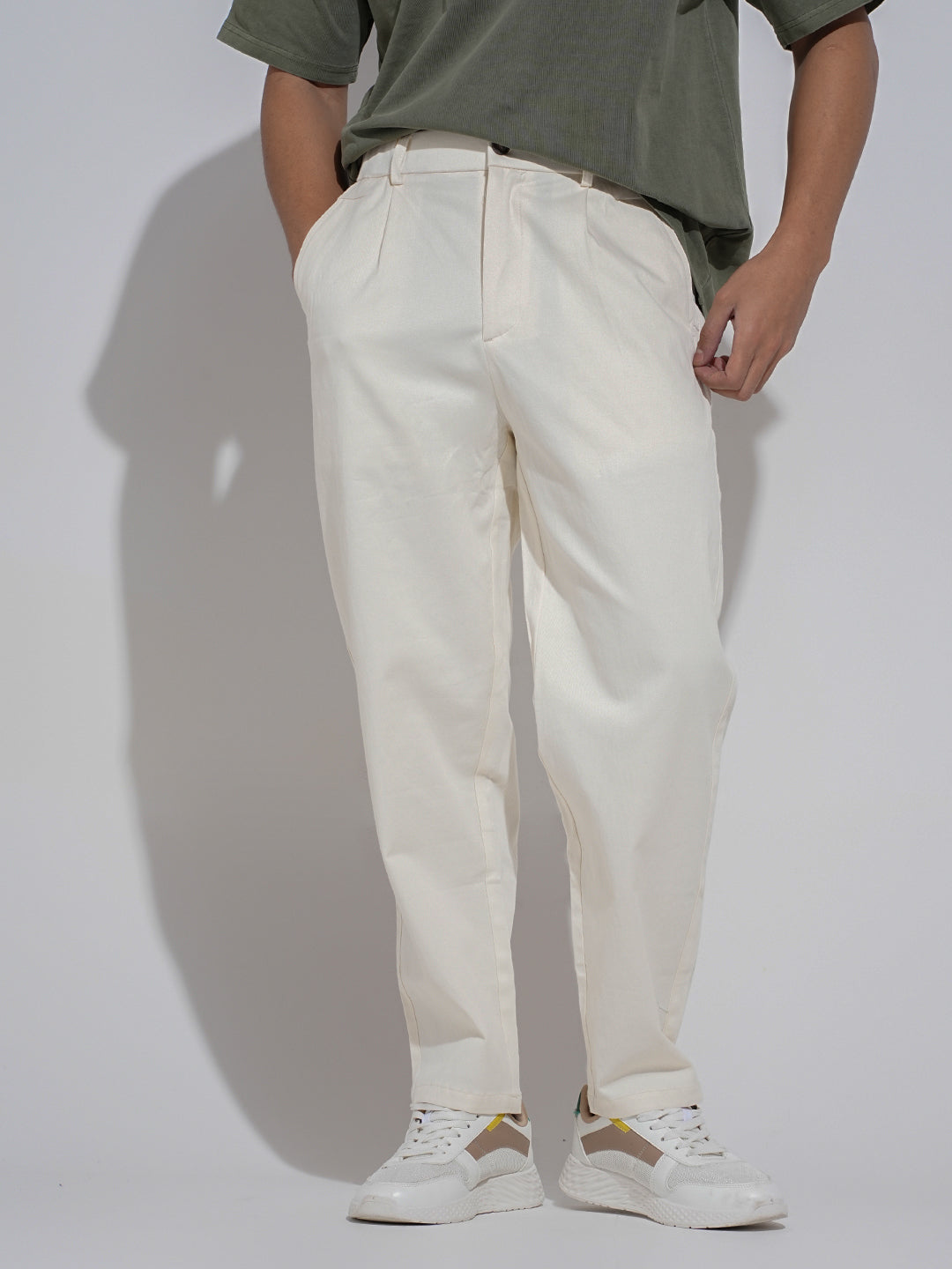 Men's Cream Straight Fit Trousers