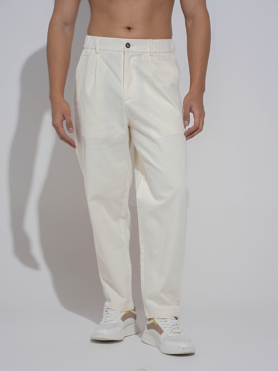 Men's Cream Straight Fit Trousers