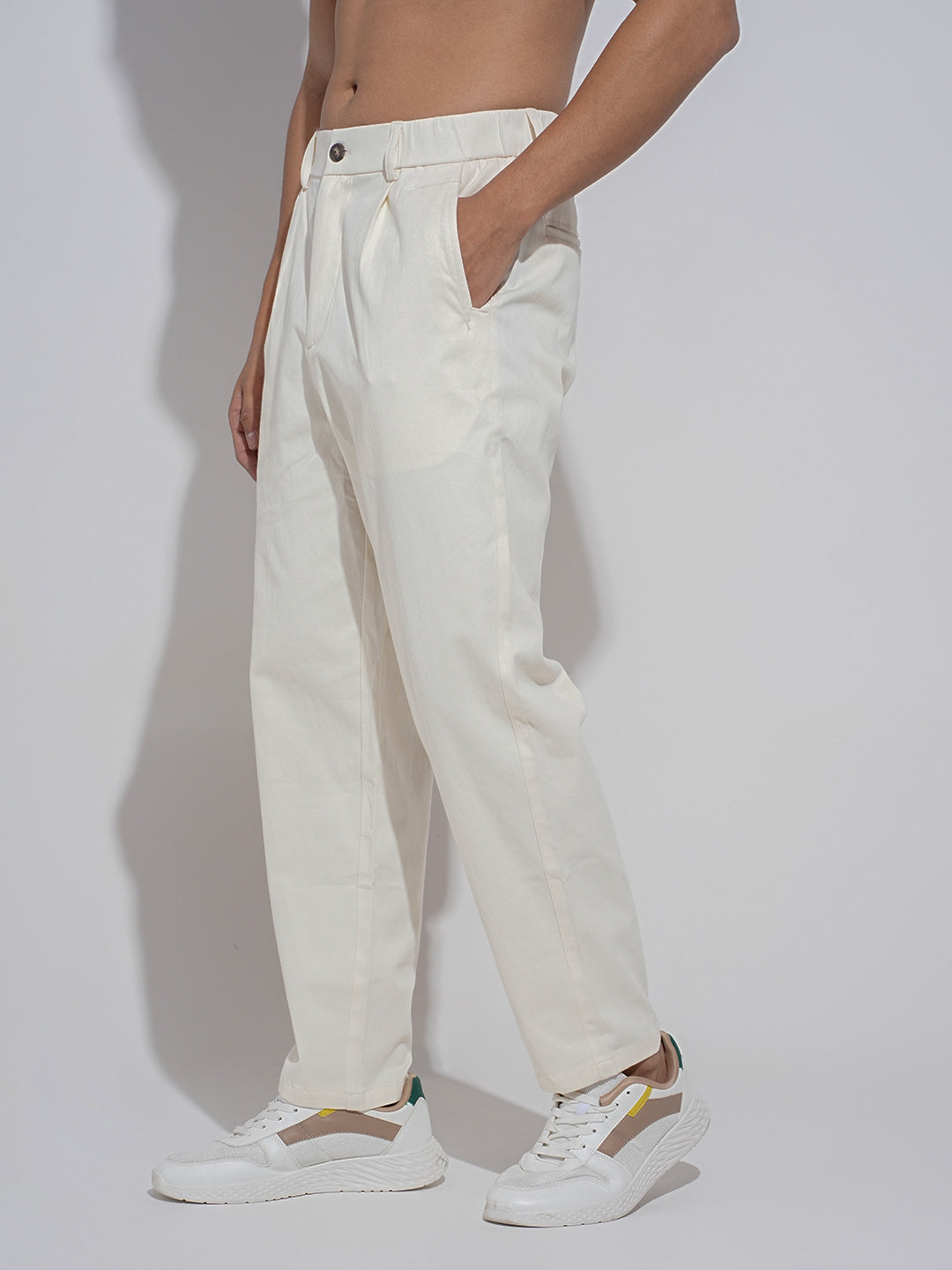 Men's Cream Straight Fit Trousers
