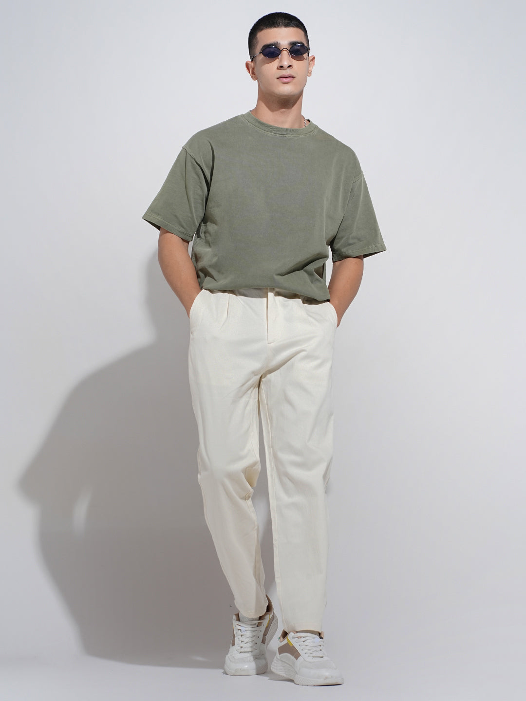 Men's Cream Straight Fit Trousers