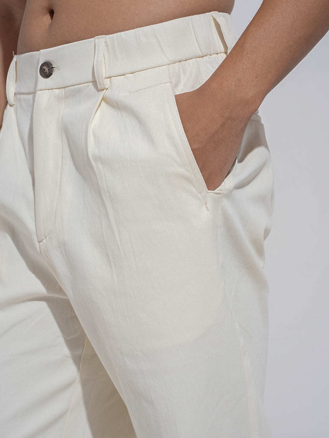 Men's Cream Straight Fit Trousers