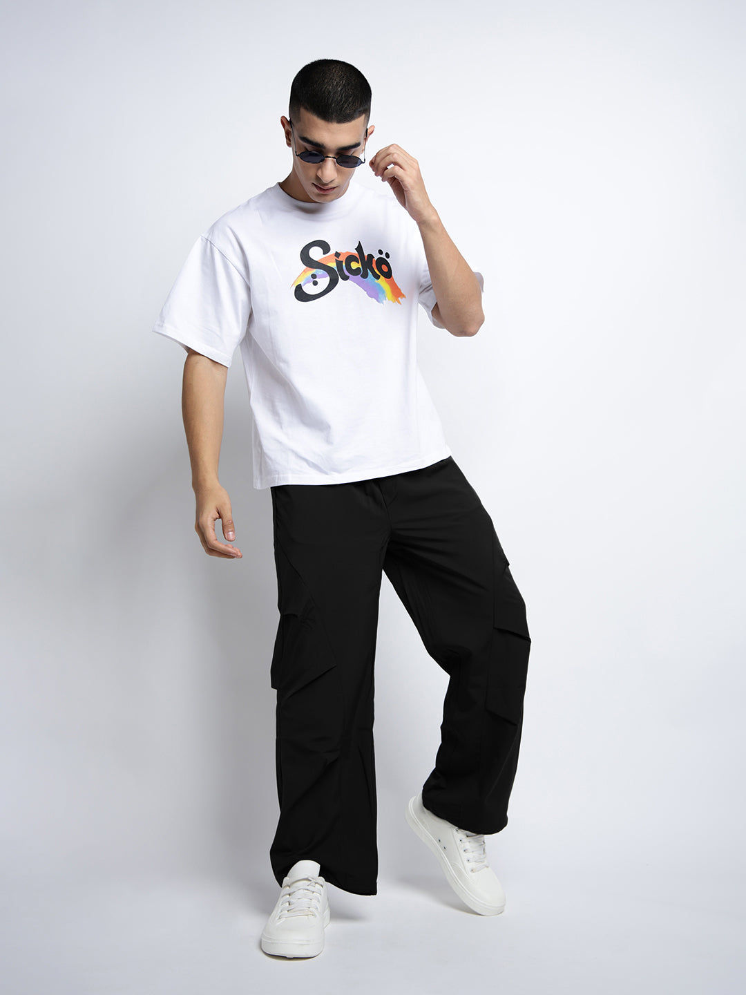 Men's Black Loose Fit Parachute Trousers with Side Stylized Pleats