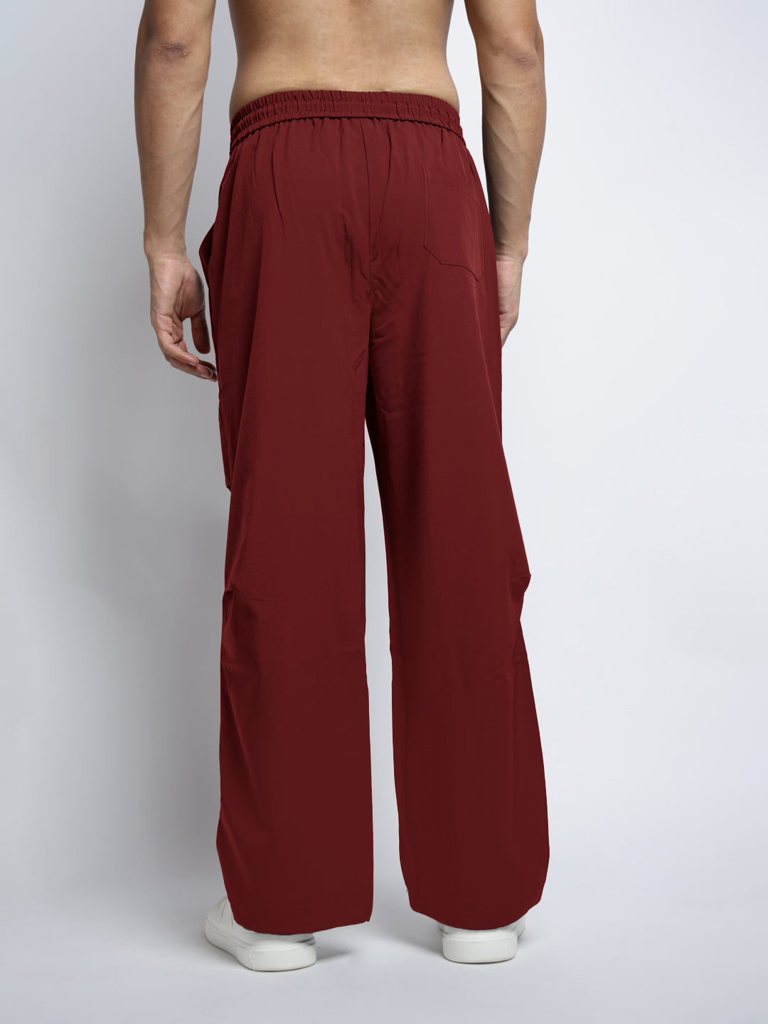 Men's Red Loose Fit Parachute Trousers with Side Stylized Pleats