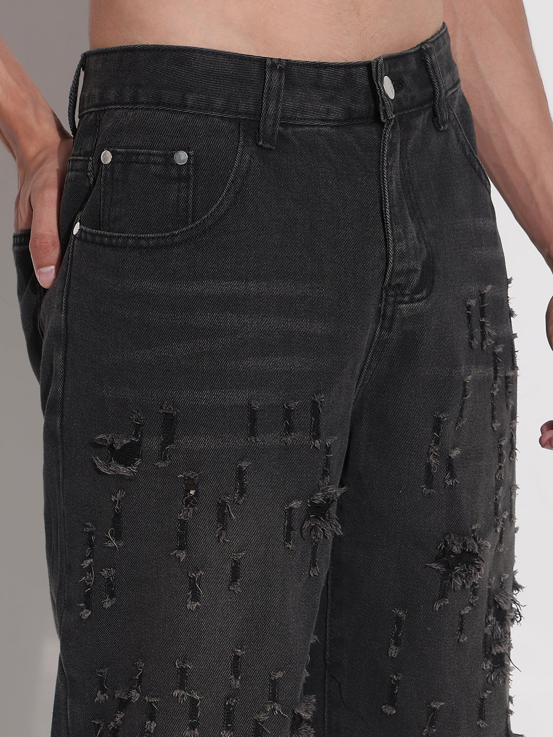 Men's Black Distressed Wide Leg Jeans