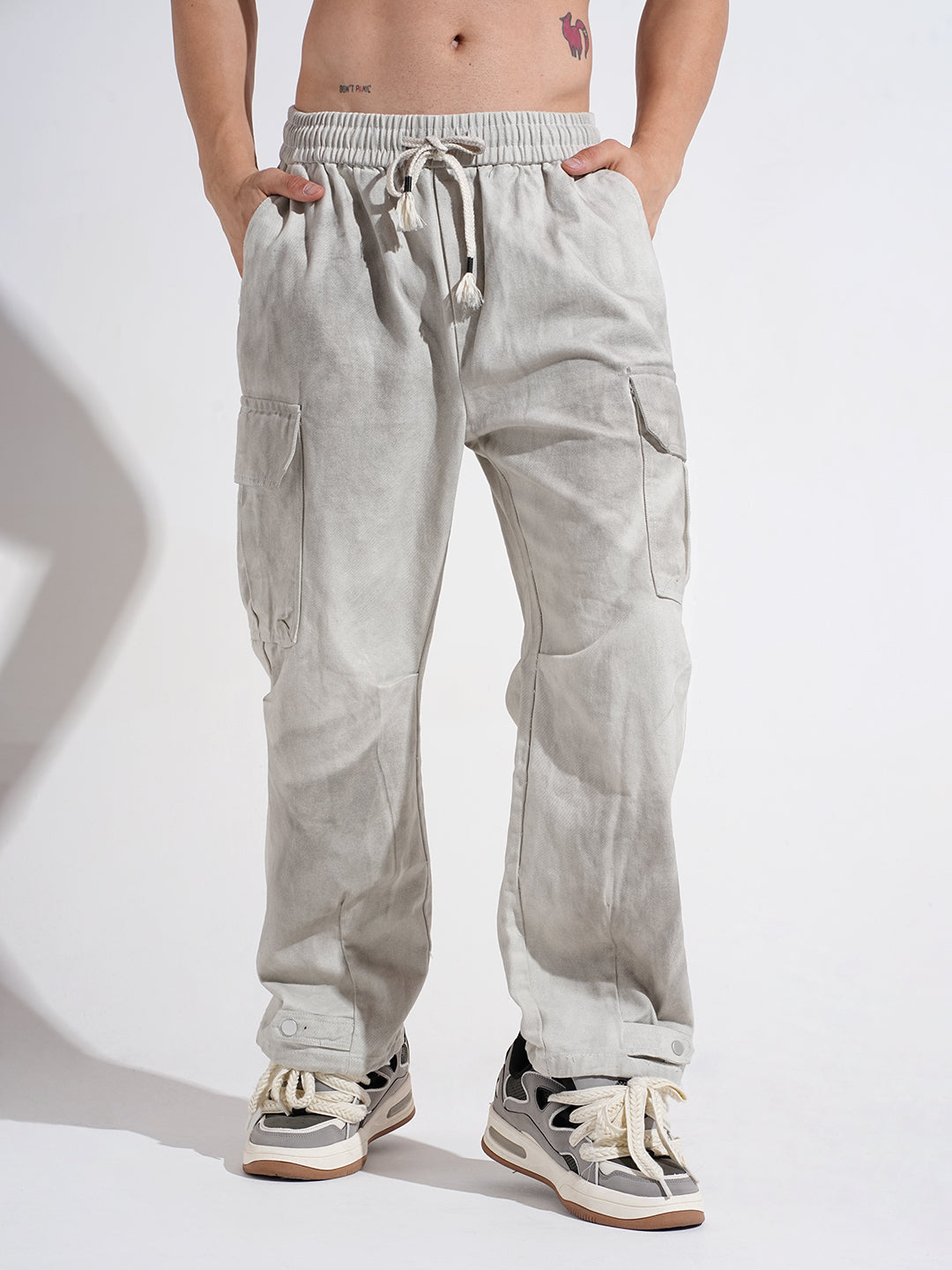 Men's Grey Baggy Jeans with Cargo Pockets