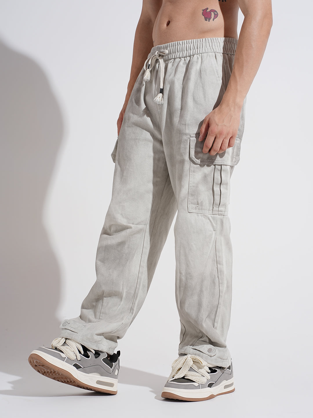 Men's Grey Baggy Jeans with Cargo Pockets