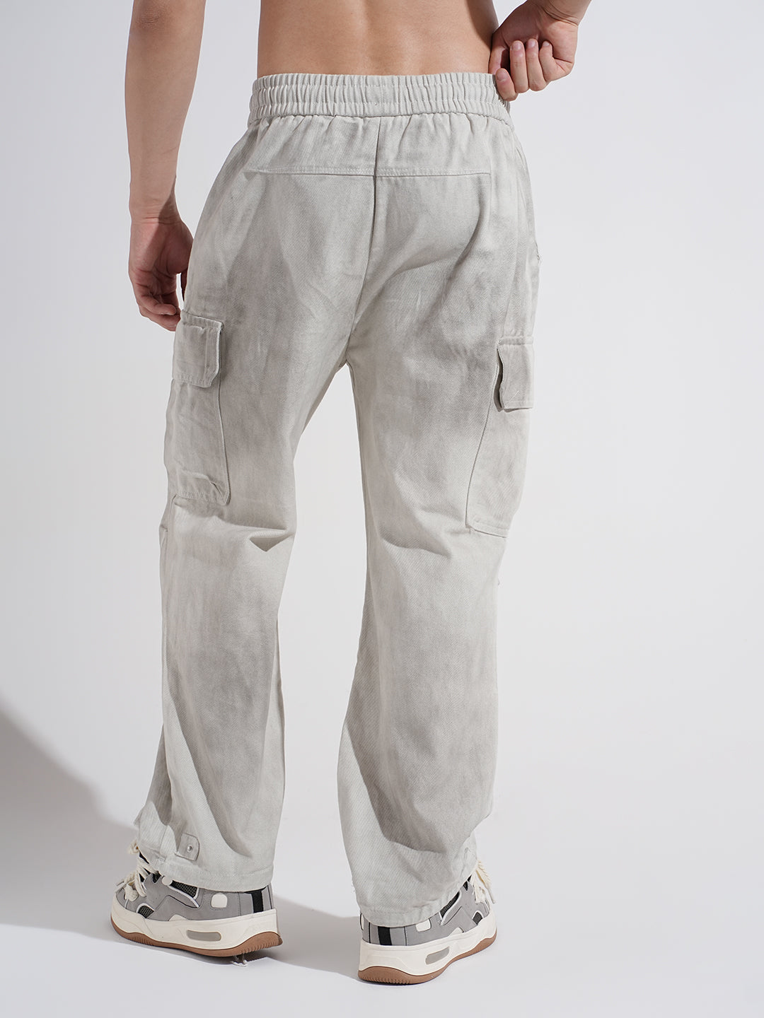 Men's Grey Baggy Jeans with Cargo Pockets