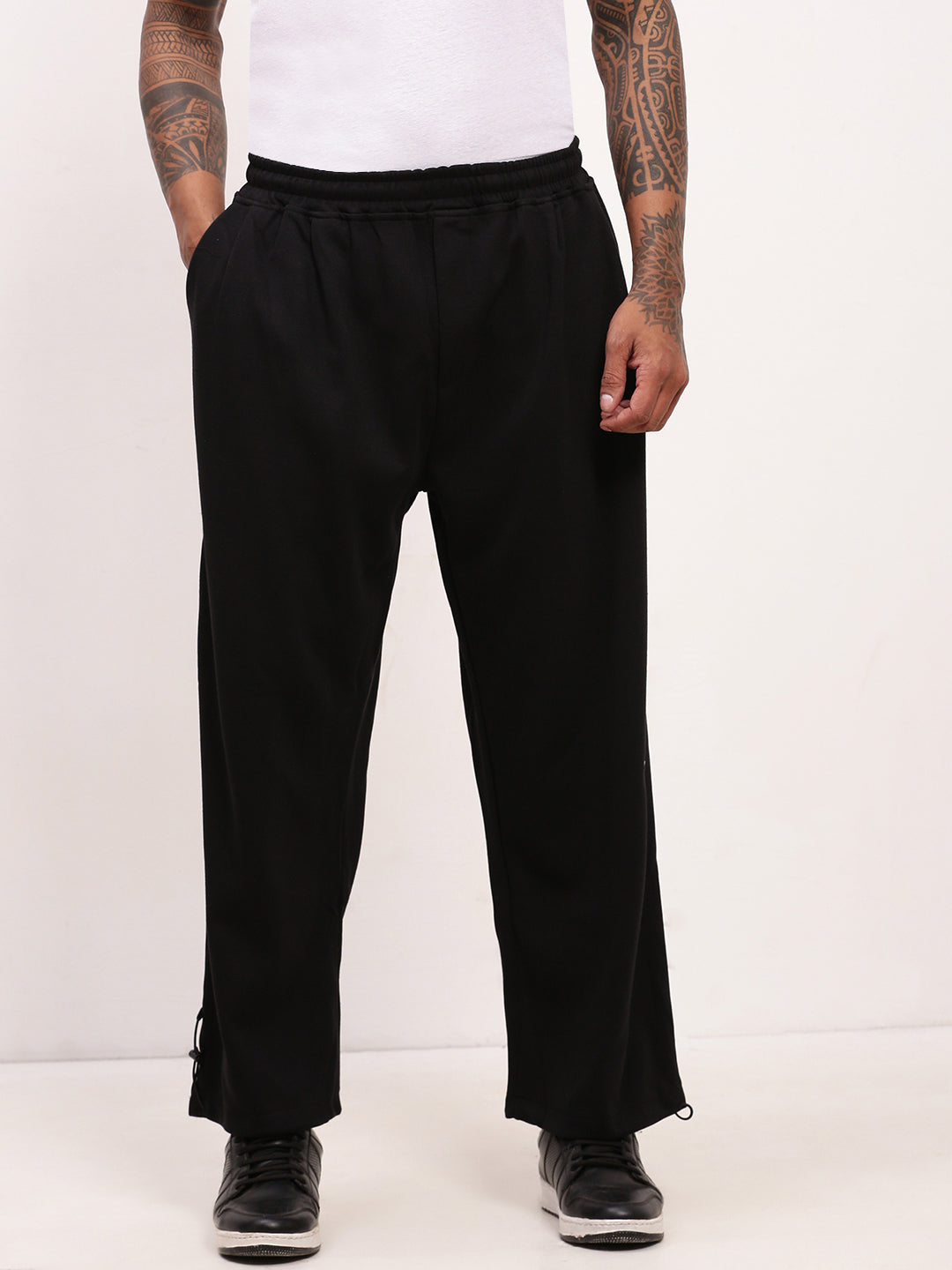 Men's Black Relaxed Fit Jogger Pants with Adjustable Toggle Hem with Drawstring Waist