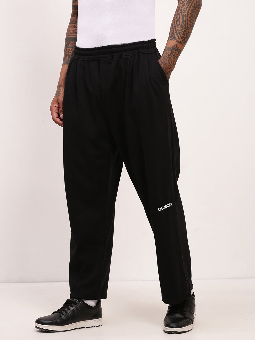 Men's Black Relaxed Fit Jogger Pants with Adjustable Toggle Hem with Drawstring Waist