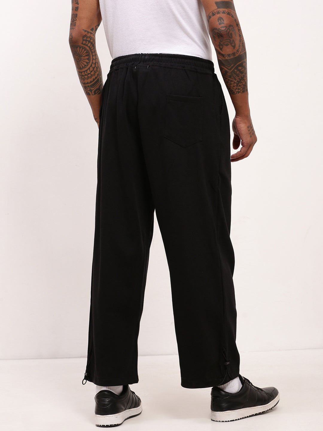 Men's Black Relaxed Fit Jogger Pants with Adjustable Toggle Hem with Drawstring Waist