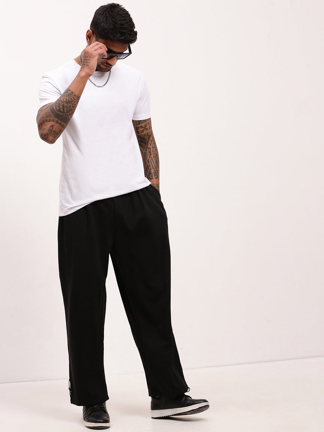 Men's Black Relaxed Fit Jogger Pants with Adjustable Toggle Hem with Drawstring Waist