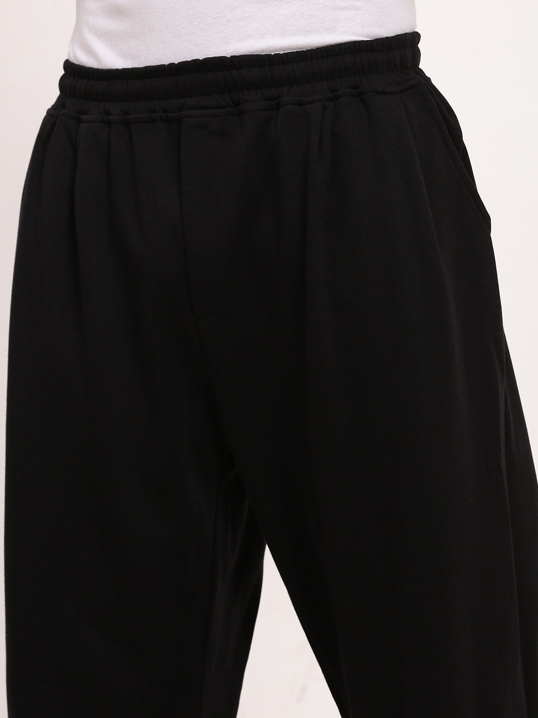 Men's Black Relaxed Fit Jogger Pants with Adjustable Toggle Hem with Drawstring Waist